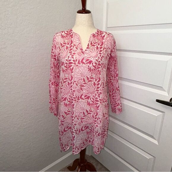 Roberta Roller Rabbit Split Neck Long Sleeve Tunic Blouse Top Shirt Coverup - Picture 1 of 9